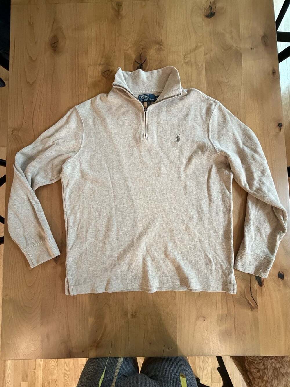 Polo Ralph Lauren Quarter Zip Pullover Size L Beige Cotton